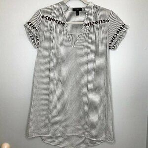 J.CREW Top‎ Size XXS Gray Striped Aztec Embroidered Detail Lightweight and Sheer